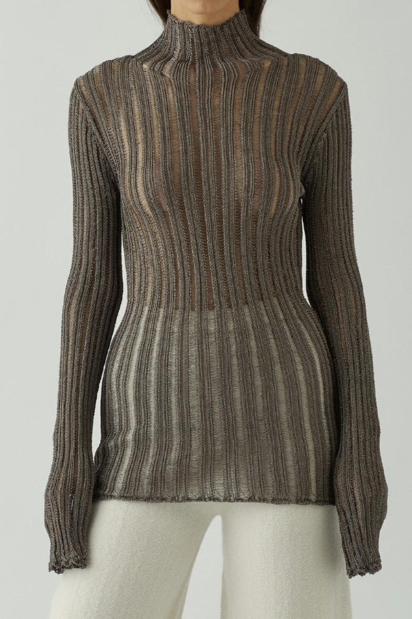 SWAYING/KNIT striped turtleneck metallic shirt SW22AW1T31 dark PS55